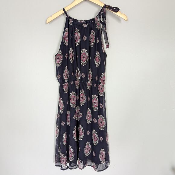 Papermoon Stitch Fix Navy Blue Pink Medallion Print Lined Dress size MP - Picture 1 of 7